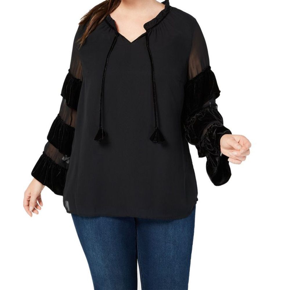 Style & Co Women Velvet Illusion Sleeve Top 2X